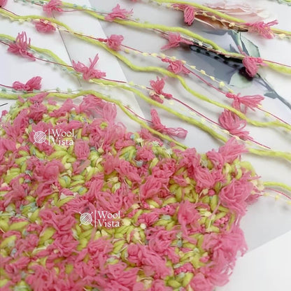FLOWER CHUNKY YARN 100G – MULTICOLOR GREEN & PINK SOFT FLOWER YARN FOR KNITTING, CROCHET, DIY HATS, SCARVES, BAGS, AMIGURUMI DOLLS & CRAFT PROJECTS