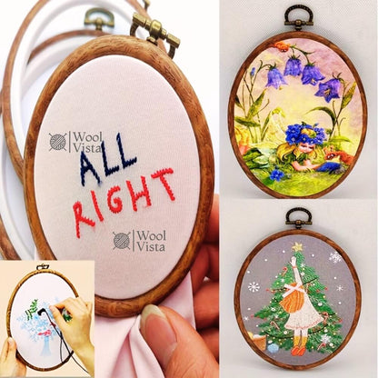 OVAL EMBROIDERY HOOP SET 5PCS  – LIGHT BROWN ASSORTED SIZE HOOPS FOR CROSS STITCH, NEEDLEWORK, HAND EMBROIDERY, SEWING & DIY CRAFTS