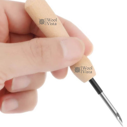 PUNCH NEEDLE WITH WOODEN HANDLE 3.5MM – PREMIUM QUALITY EMBROIDERY NEEDLE FOR DIY EMBROIDERY, SEWING, YARN CRAFTS & HANDMADE PROJECTS