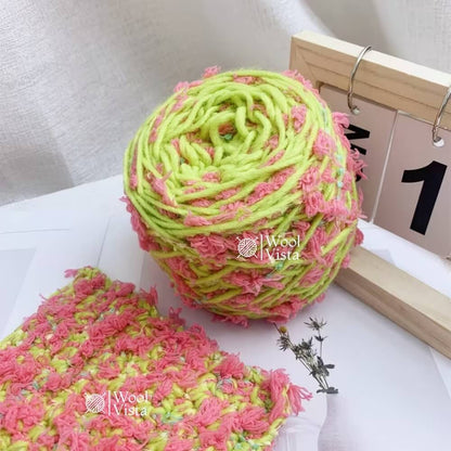 FLOWER CHUNKY YARN 100G – MULTICOLOR GREEN & PINK SOFT FLOWER YARN FOR KNITTING, CROCHET, DIY HATS, SCARVES, BAGS, AMIGURUMI DOLLS & CRAFT PROJECTS