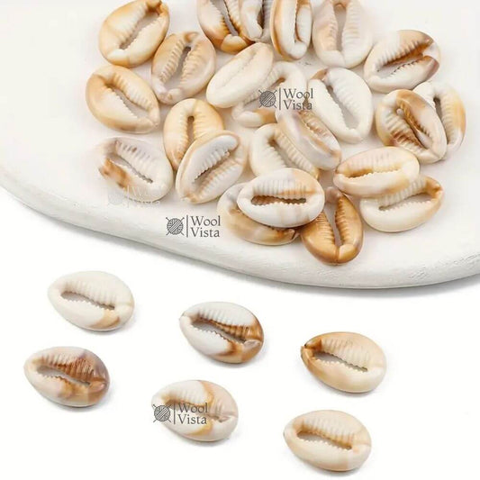 SHELL-SHAPED IMITATION BEADS 50 PCS – CREAMY WHITE & BROWN SPOTTED BEADS FOR JEWELRY MAKING AND DIY CRAFTS