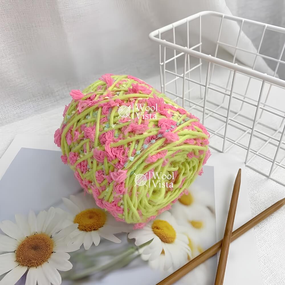FLOWER CHUNKY YARN 100G – MULTICOLOR GREEN & PINK SOFT FLOWER YARN FOR KNITTING, CROCHET, DIY HATS, SCARVES, BAGS, AMIGURUMI DOLLS & CRAFT PROJECTS