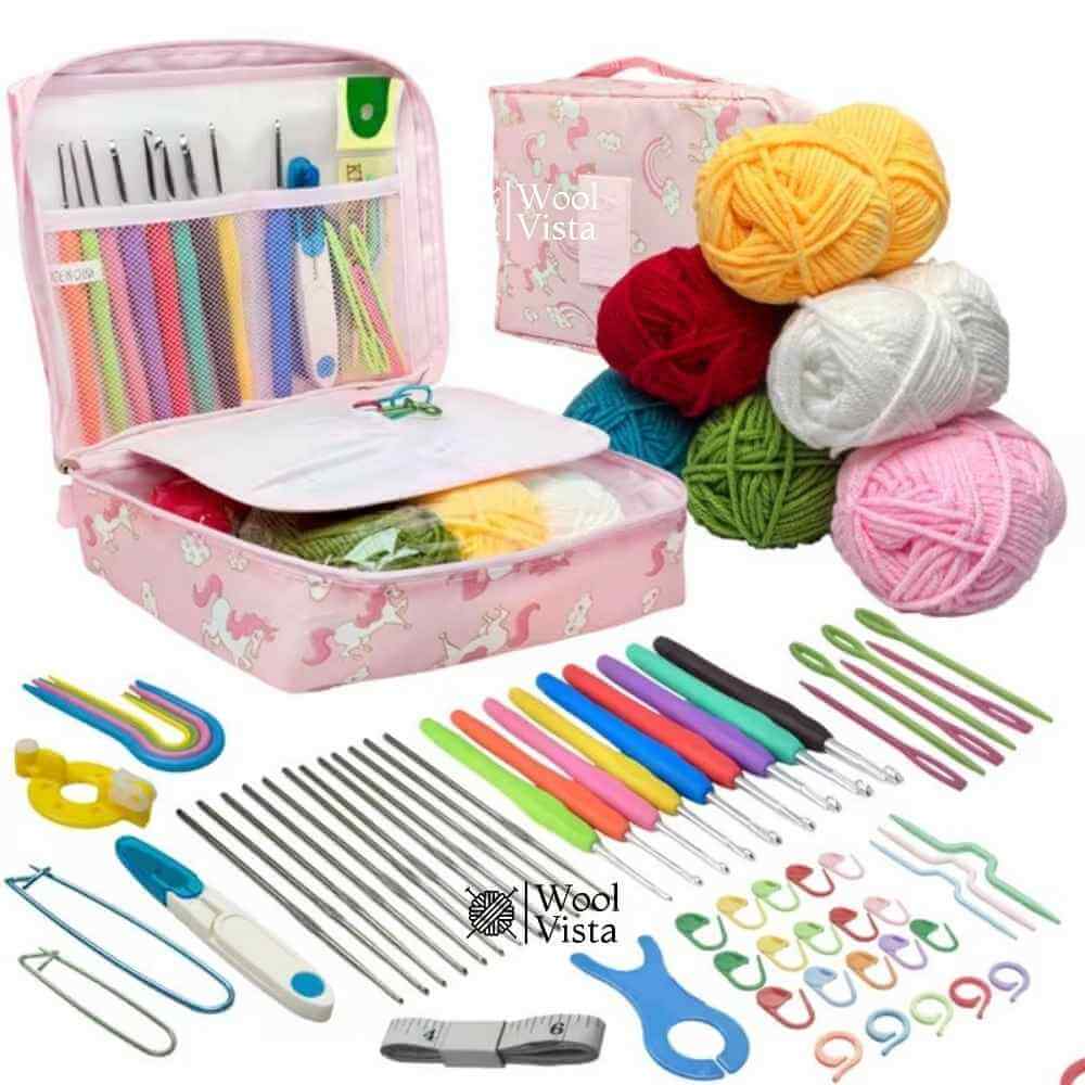 67pcs knitting and crochet tool set with portable pink storage bag ...