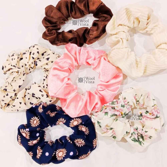 6PCS SATIN SCRUNCHIES SET – SOLID & PRINTED COLOR HAIR TIES, SOFT AND COMFORTABLE ELASTIC SCRUNCHIES FOR PONYTAILS & DAILY HAIR STYLING