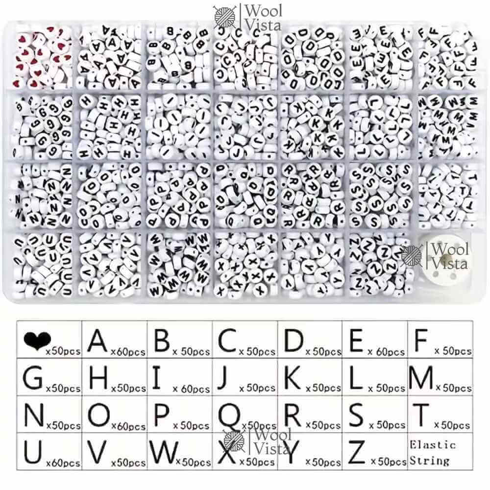 ACRYLIC A–Z LETTER BEADS & HEART SHAPE BEADS WITH CRYSTAL CABLE KIT FOR DIY BRACELETS, NECKLACES & PHONE CHARMS