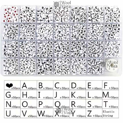 ACRYLIC A–Z LETTER BEADS & HEART SHAPE BEADS WITH CRYSTAL CABLE KIT FOR DIY BRACELETS, NECKLACES & PHONE CHARMS