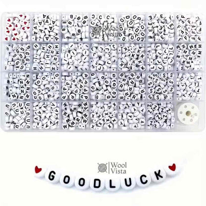 ACRYLIC A–Z LETTER BEADS & HEART SHAPE BEADS WITH CRYSTAL CABLE KIT FOR DIY BRACELETS, NECKLACES & PHONE CHARMS