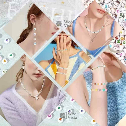 ACRYLIC A–Z LETTER BEADS & HEART SHAPE BEADS WITH CRYSTAL CABLE KIT FOR DIY BRACELETS, NECKLACES & PHONE CHARMS