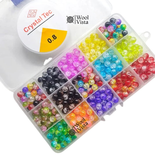 ACRYLIC CRACKLE BEADS BOX – DUAL COLOR ROUND BEADS FOR JEWELRY MAKING & DIY CRAFTS