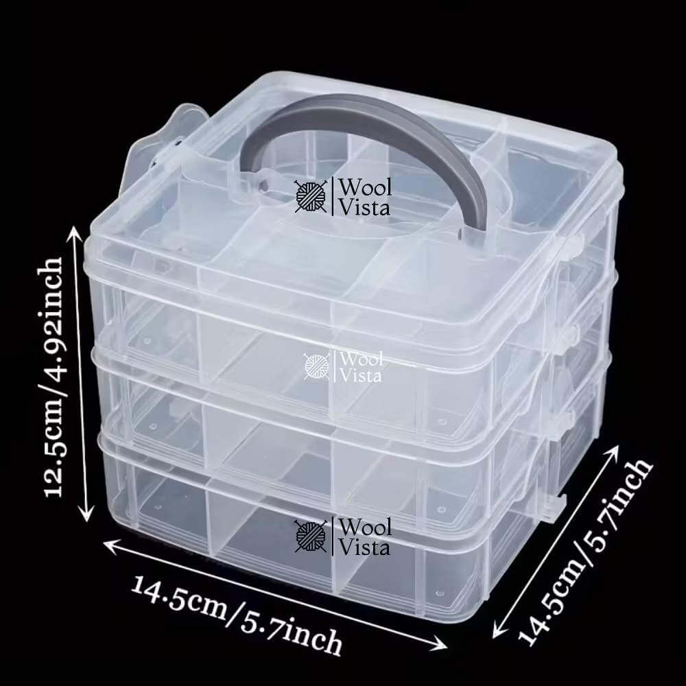 ADJUSTABLE 3-TIER PLASTIC BEAD ORGANIZER BOX – TRANSPARENT MULTI-LAYER JEWELRY & CRAFT STORAGE CASE WITH HANDLE