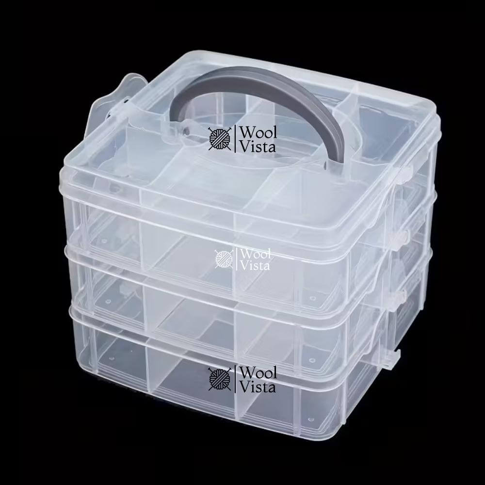 ADJUSTABLE 3-TIER PLASTIC BEAD ORGANIZER BOX – TRANSPARENT MULTI-LAYER JEWELRY & CRAFT STORAGE CASE WITH HANDLE