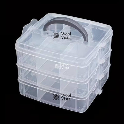 ADJUSTABLE 3-TIER PLASTIC BEAD ORGANIZER BOX – TRANSPARENT MULTI-LAYER JEWELRY & CRAFT STORAGE CASE WITH HANDLE