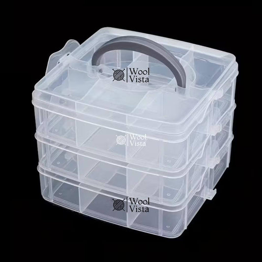 ADJUSTABLE 3-TIER PLASTIC BEAD ORGANIZER BOX – TRANSPARENT MULTI-LAYER JEWELRY & CRAFT STORAGE CASE WITH HANDLE