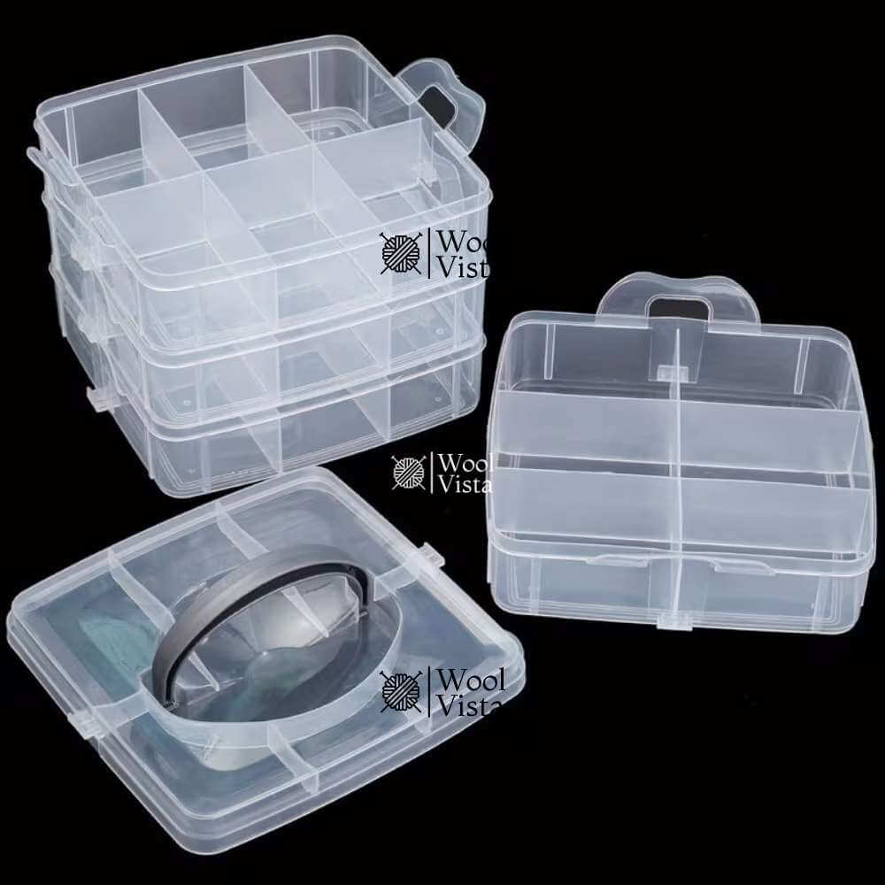 ADJUSTABLE 3-TIER PLASTIC BEAD ORGANIZER BOX – TRANSPARENT MULTI-LAYER JEWELRY & CRAFT STORAGE CASE WITH HANDLE