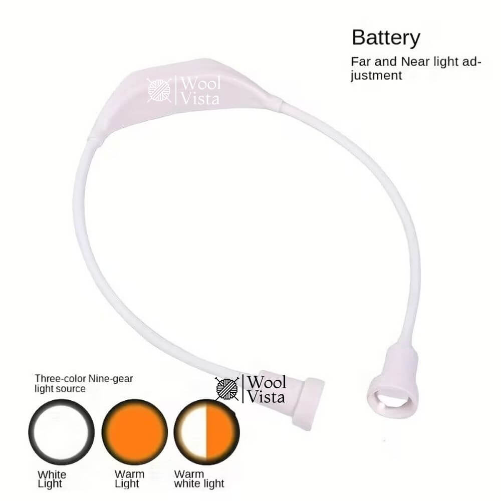 ADJUSTABLE LED NECK LIGHT FOR CROCHET & READING – HIGH/LOW BEAM EYE-CARE LAMP, BATTERY POWERED, HANDS-FREE WORK LIGHT