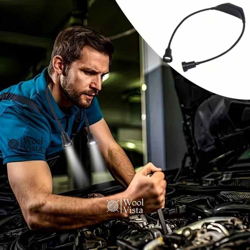 ADJUSTABLE LED NECK LIGHT FOR CROCHET & READING – HIGH/LOW BEAM EYE-CARE LAMP, BATTERY POWERED, HANDS-FREE WORK LIGHT