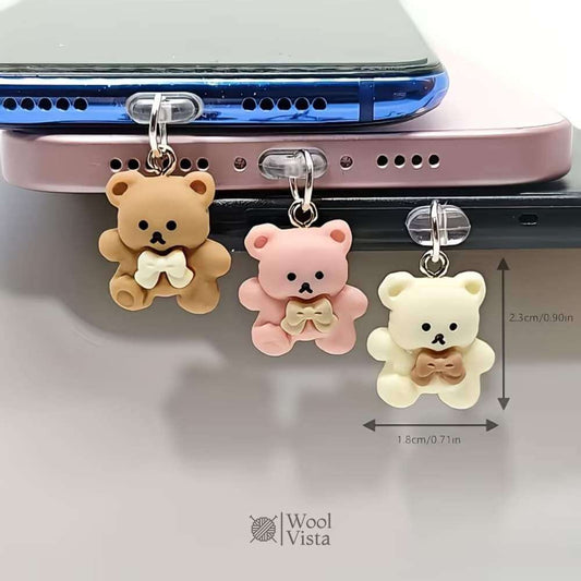 ADORABLE 3D BEAR PHONE DUST PLUG CHARMS – UNIVERSAL HEADPHONE & CHARGING PORT PROTECTOR (SET OF 3)