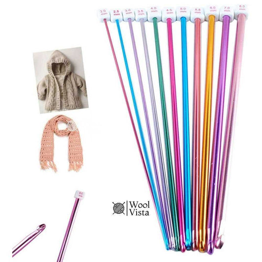 AFGHAN TUNISIAN CROCHET HOOK SET WITH FLEXIBLE WIRE – 11 SIZES (2MM TO 8MM)