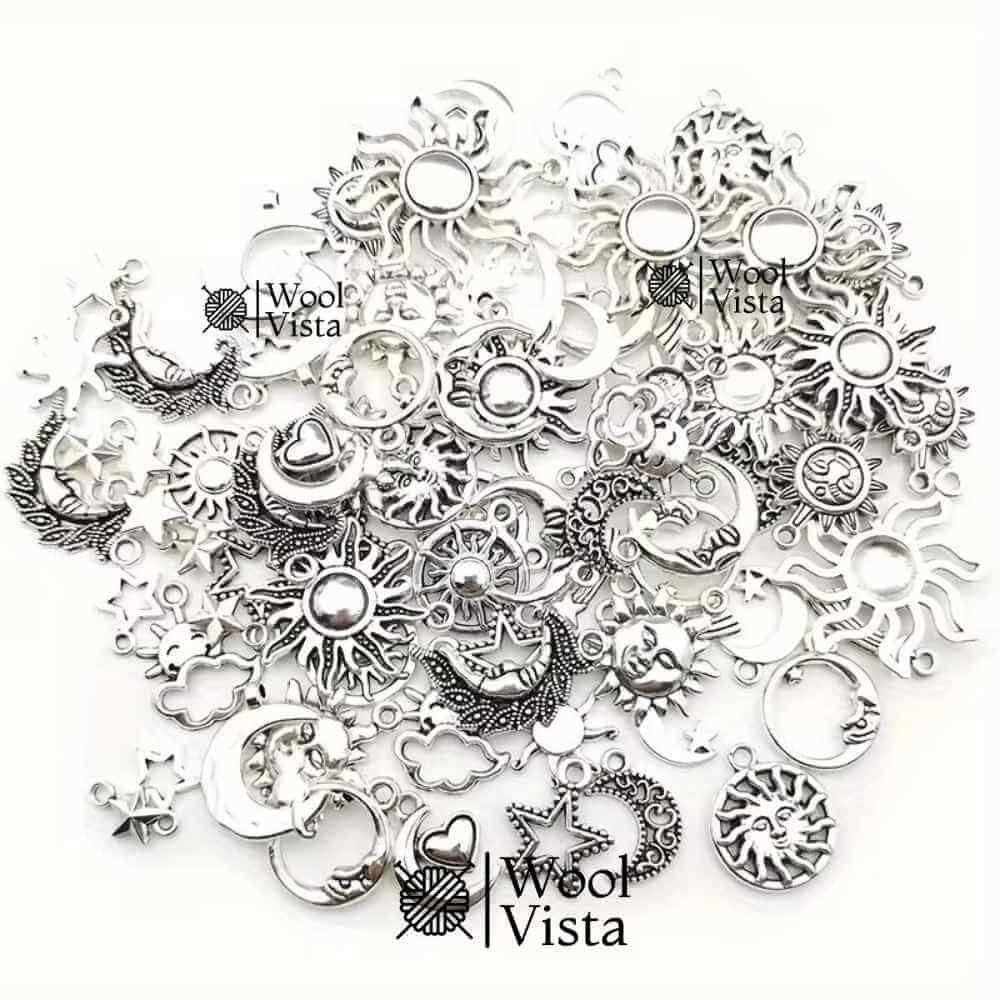 ANTIQUE SILVER SUN MOON & STAR CHARMS – ZINC ALLOY PENDANTS FOR DIY JEWELRY MAKING