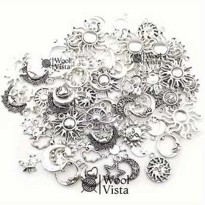 ANTIQUE SILVER SUN MOON & STAR CHARMS – ZINC ALLOY PENDANTS FOR DIY JEWELRY MAKING