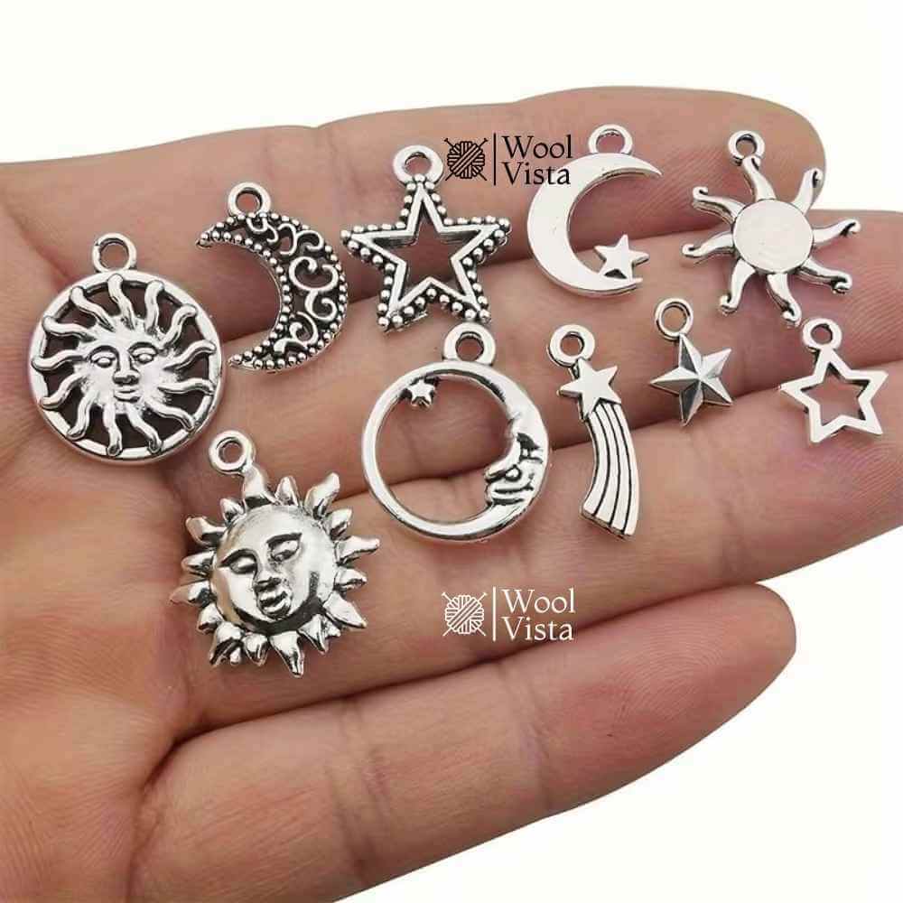ANTIQUE SILVER SUN MOON & STAR CHARMS – ZINC ALLOY PENDANTS FOR DIY JEWELRY MAKING
