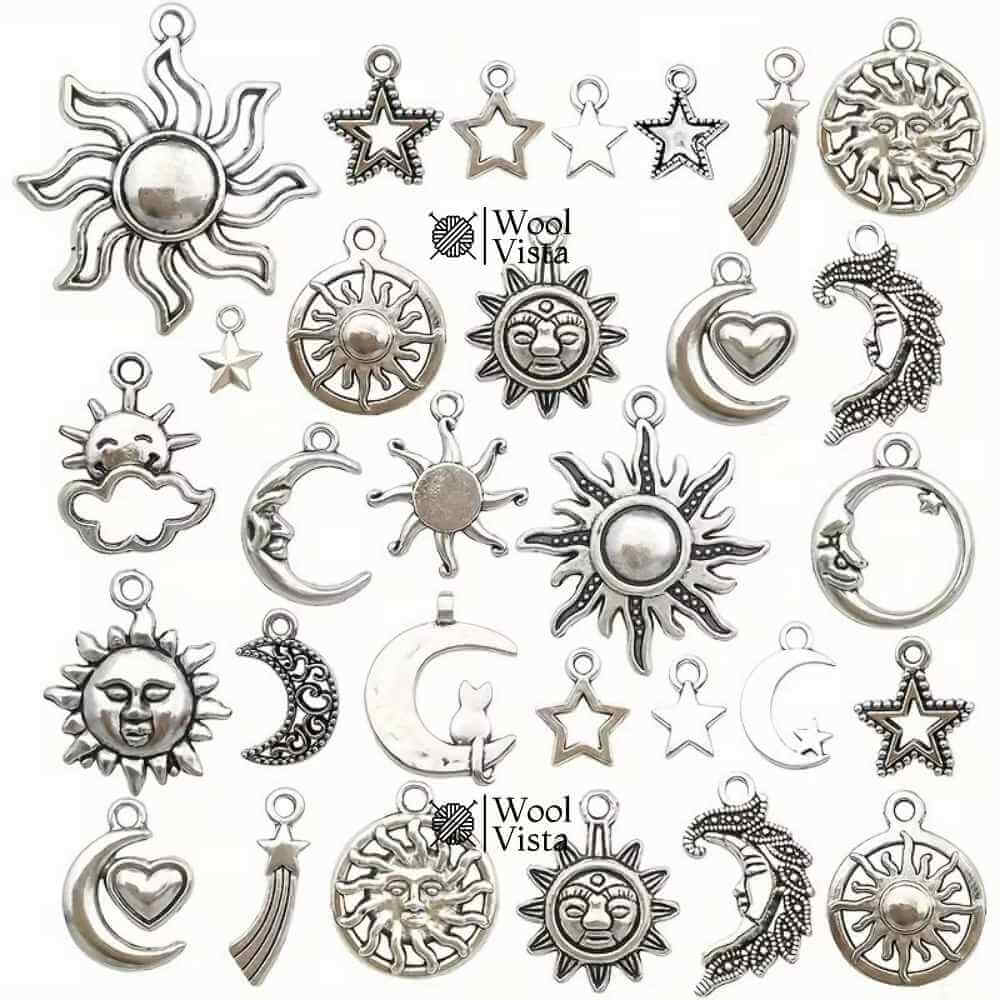 ANTIQUE SILVER SUN MOON & STAR CHARMS – ZINC ALLOY PENDANTS FOR DIY JEWELRY MAKING