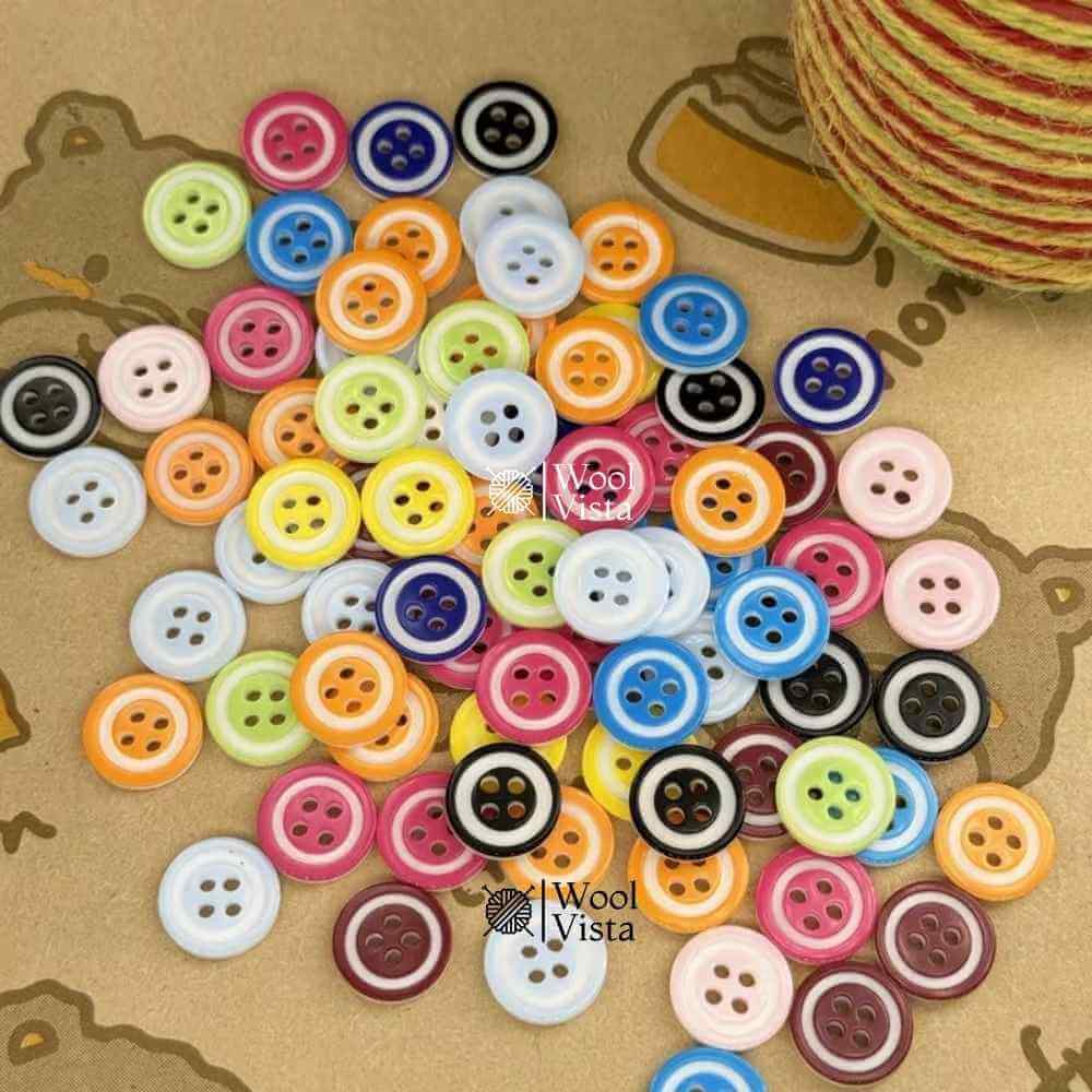 ASSORTED MULTICOLOR RESIN BUTTONS – ROUND 4-HOLE SEWING & DIY CRAFT BUTTONS (PACK OF 50)