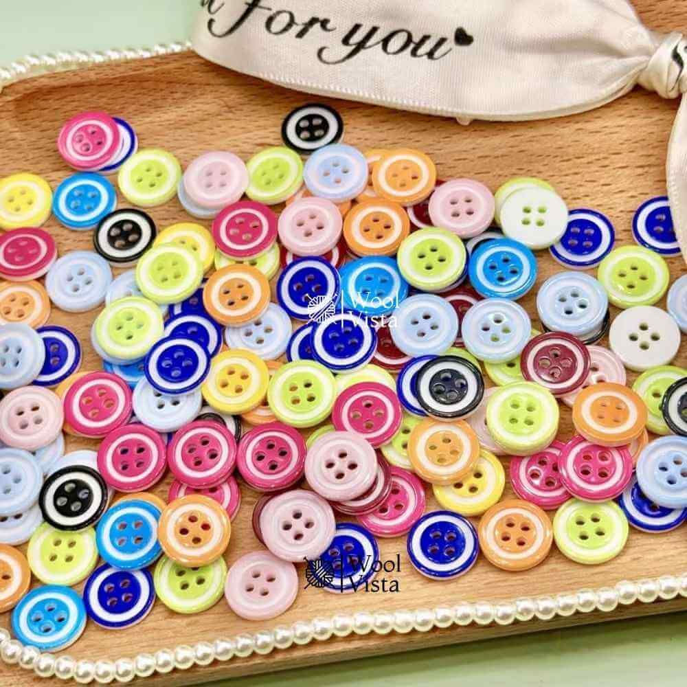 ASSORTED MULTICOLOR RESIN BUTTONS – ROUND 4-HOLE SEWING & DIY CRAFT BUTTONS (PACK OF 50)