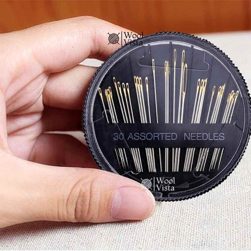 ASSORTED HAND SEWING NEEDLES SET WITH STORAGE CASE – (30 PIECES) GOLDEN EYE NEEDLES FOR EMBROIDERY