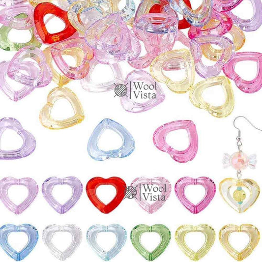 HEART FRAME FOCAL BEADS 100PCS – MIXED COLOR ACRYLIC SPACER BEADS FOR BEADABLE PENS, BRACELETS, KEYCHAINS, JEWELRY MAKING, HOME DECOR & DIY CRAFTS