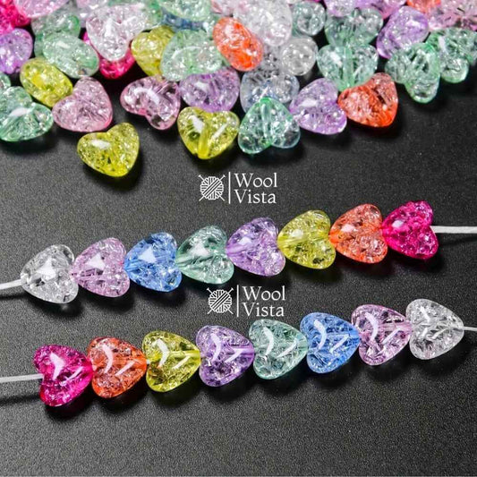 MIXED COLOR CRACKED ACRYLIC HEART BEADS 100PCS 12MM – TRANSPARENT HEART LOOSE BEADS FOR DIY JEWELRY MAKING, BRACELETS, NECKLACES, PHONE CHARMS & HANDMADE CRAFTS