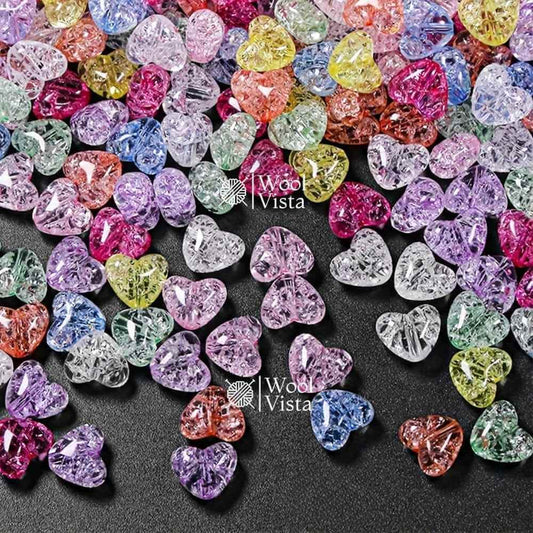 MIXED COLOR CRACKED ACRYLIC HEART BEADS 100PCS 12MM – TRANSPARENT HEART LOOSE BEADS FOR DIY JEWELRY MAKING, BRACELETS, NECKLACES, PHONE CHARMS & HANDMADE CRAFTS