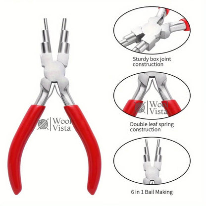 6-IN-1 JEWELRY MAKING PLIERS – CARBON STEEL LOOPING & WRAPPING TOOL, ROUND NOSE BAIL PLIERS FOR BEADING, WIRE SHAPING, JEWELRY REPAIR & DIY CRAFTS