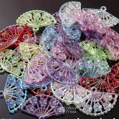 AESTHETIC VINTAGE STYLE FAN CHARMS – 50PCS ACRYLIC HOLLOW CHARMS FOR JEWELRY MAKING & DIY CRAFTS