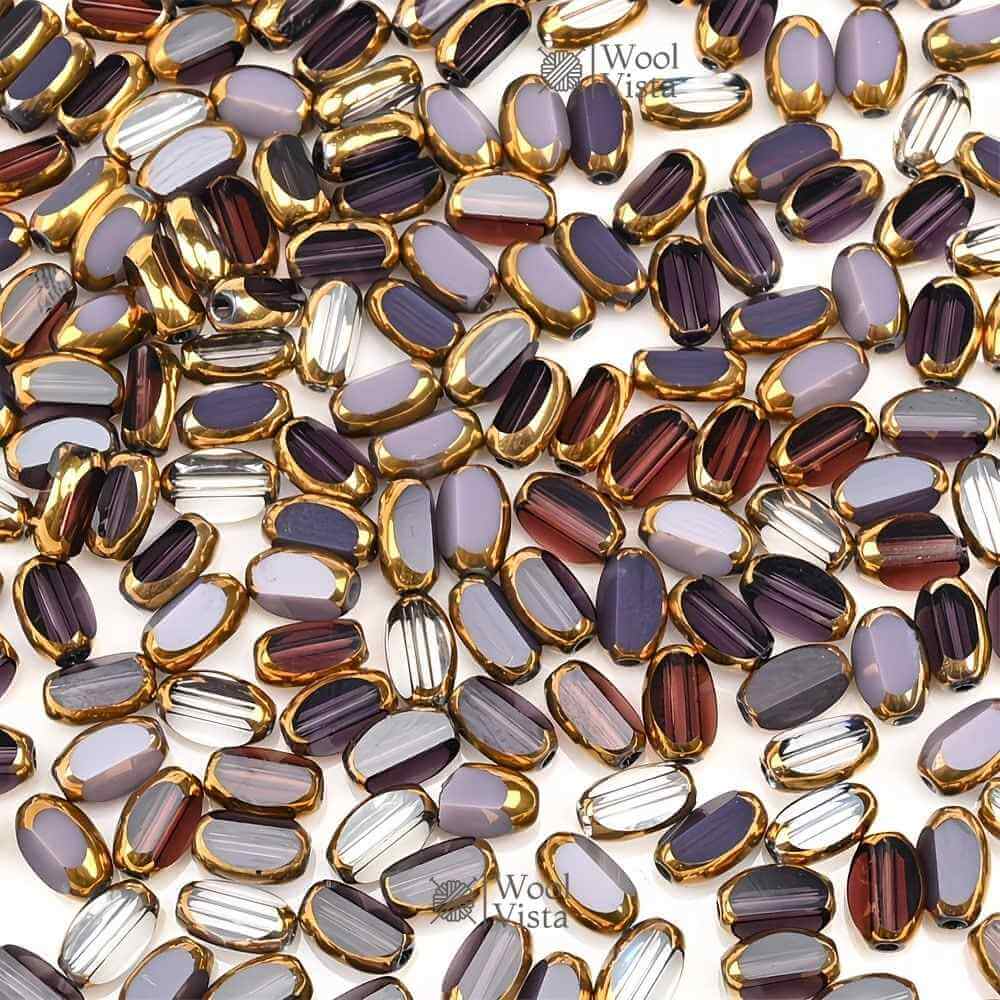 BRIOLETTE OVAL GLASS BEADS 6MM WITH GOLDEN SPACERS – DIY BRACELET & NECKLACE MAKING SUPPLIES (50PCS)