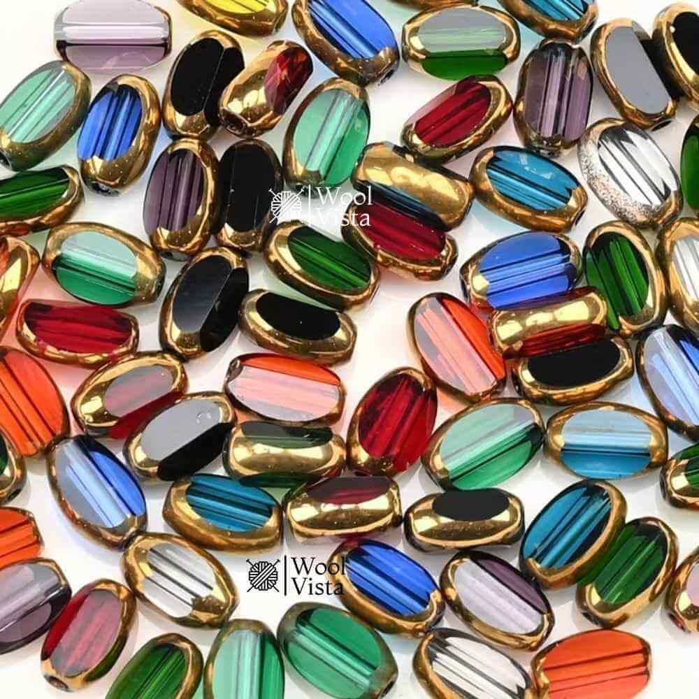 BRIOLETTE OVAL GLASS BEADS 6MM WITH GOLDEN SPACERS – DIY BRACELET & NECKLACE MAKING SUPPLIES (50PCS)