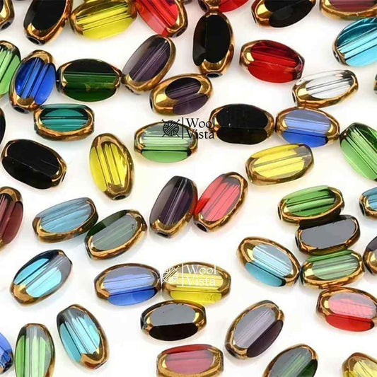 BRIOLETTE OVAL GLASS BEADS 6MM WITH GOLDEN SPACERS – DIY BRACELET & NECKLACE MAKING SUPPLIES (50PCS)