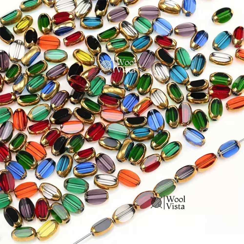 BRIOLETTE OVAL GLASS BEADS 6MM WITH GOLDEN SPACERS – DIY BRACELET & NECKLACE MAKING SUPPLIES (50PCS)