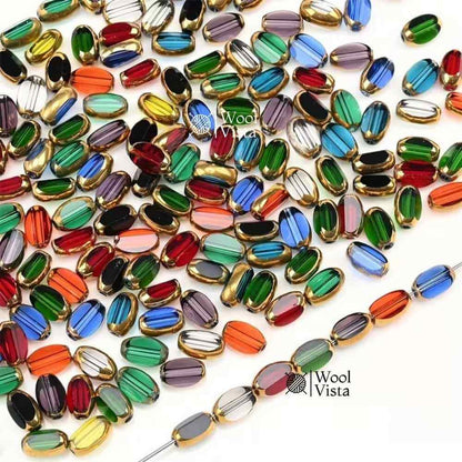 BRIOLETTE OVAL GLASS BEADS 6MM WITH GOLDEN SPACERS – DIY BRACELET & NECKLACE MAKING SUPPLIES (50PCS)