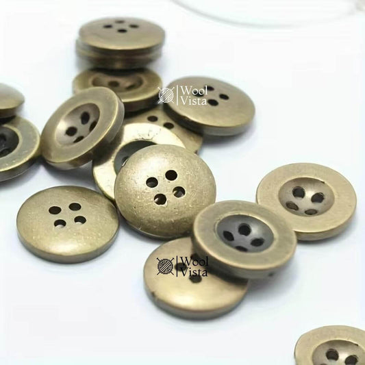 BRONZE BUTTON SET (PACK OF 10) – WIDE EDGE 4-HOLE BUTTONS 15MM FOR COATS, SWEATERS, SHIRTS & DIY CRAFTS