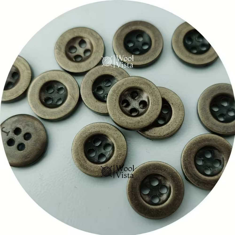 BRONZE BUTTON SET (PACK OF 10) – WIDE EDGE 4-HOLE BUTTONS 15MM FOR COATS, SWEATERS, SHIRTS & DIY CRAFTS