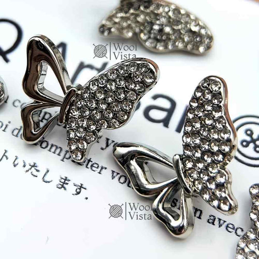 BUTTERFLY-SHAPED HALF-EDGE DIAMOND METAL BUTTONS (SET OF 6) FOR COATS, SWEATERS & GARMENT EMBELLISHMENTS