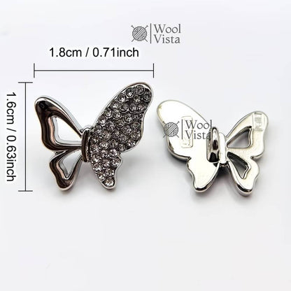 BUTTERFLY-SHAPED HALF-EDGE DIAMOND METAL BUTTONS (SET OF 6) FOR COATS, SWEATERS & GARMENT EMBELLISHMENTS