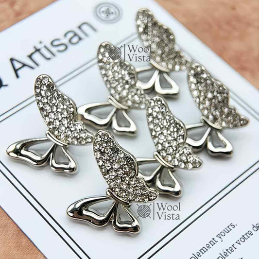 BUTTERFLY-SHAPED HALF-EDGE DIAMOND METAL BUTTONS (SET OF 6) FOR COATS, SWEATERS & GARMENT EMBELLISHMENTS