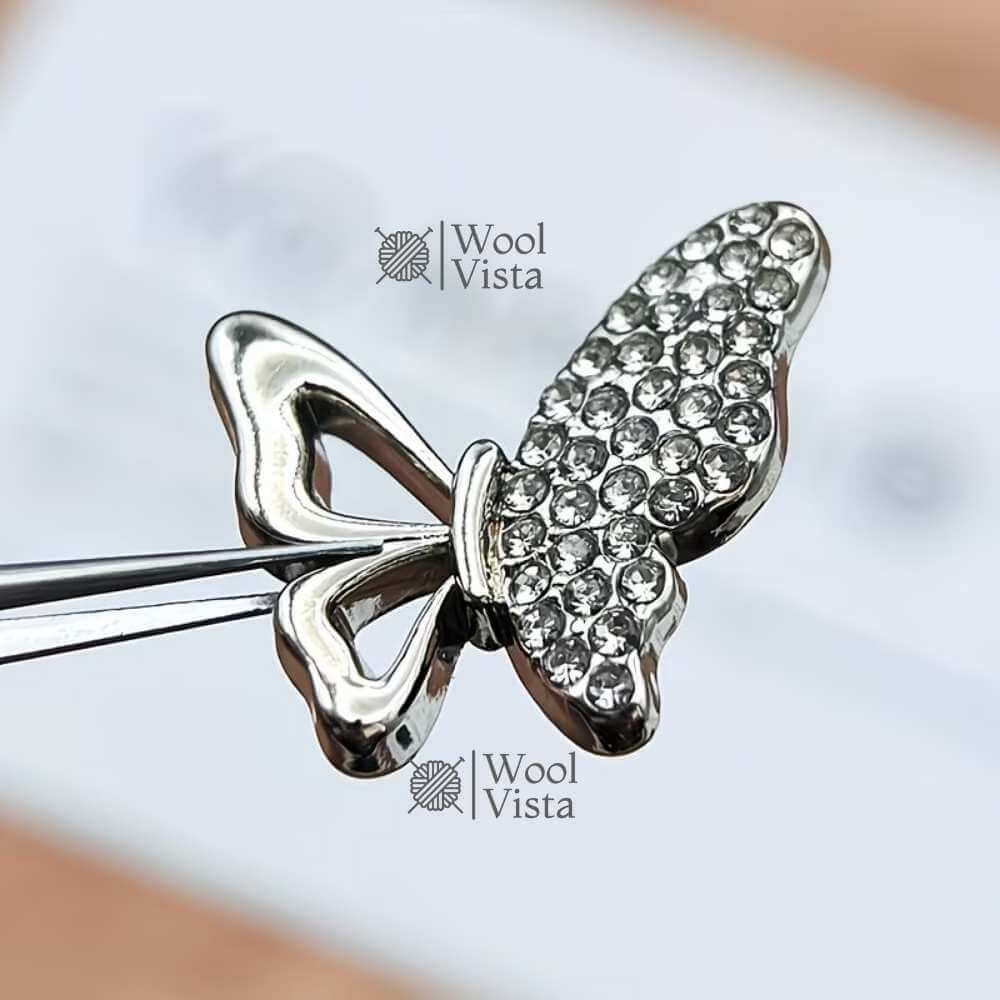 BUTTERFLY-SHAPED HALF-EDGE DIAMOND METAL BUTTONS (SET OF 6) FOR COATS, SWEATERS & GARMENT EMBELLISHMENTS