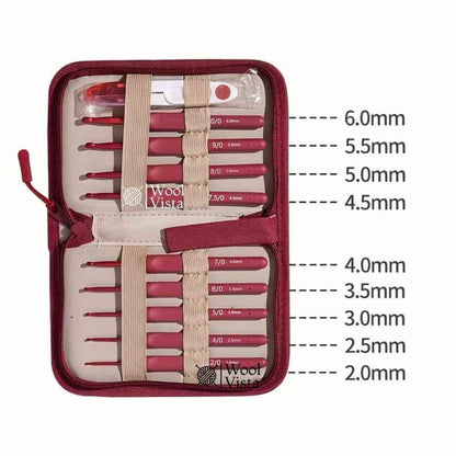 CLASSIC ERGONOMIC SOFT HANDLE CROCHET HOOK SET (10 PCS) – COMFORT GRIP CROCHET NEEDLES WITH MAROON CARRYING POUCH FOR DIY KNITTING & CROCHET PROJECTS