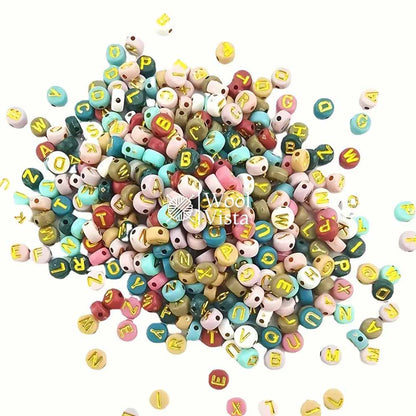 COLORFUL ALPHABET ACRYLIC BEADS WITH GOLDEN LETTERS