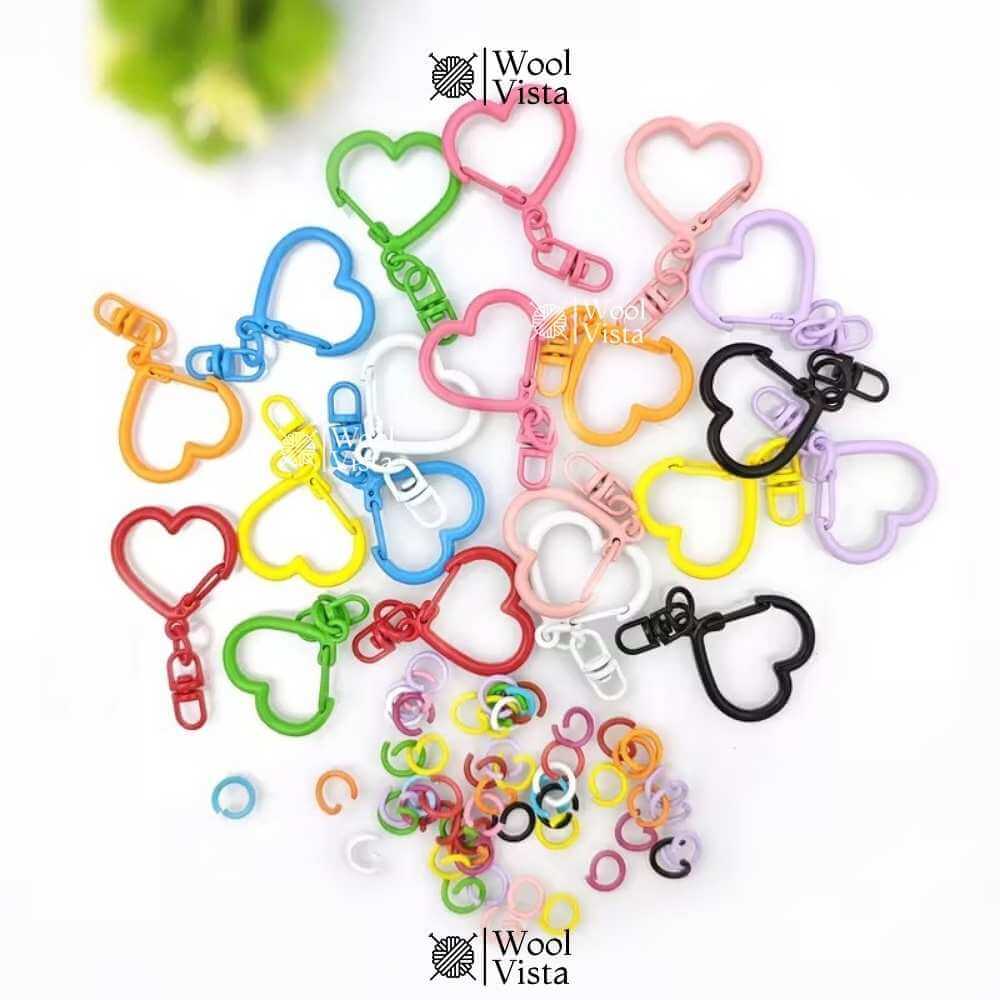 COLORFUL HEART-SHAPED KEYCHAIN MAKING SET – DIY ACCESSORY SUPPLIES (5 KEYCHAINS)