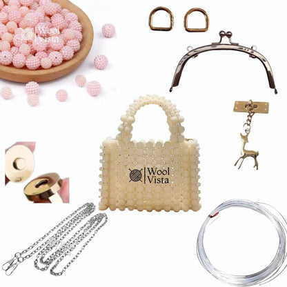 COMPLETE BAG MAKING KIT – BAYBERRY BALL BEADS, HANDLES, RINGS, CHAIN, MAGNETIC BUTTON & ACCESSORIES
