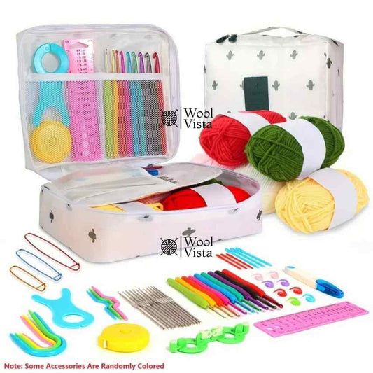 COMPLETE CROCHET STARTER KIT WITH YARN, HOOKS, NEEDLES & TOOLS – BEGINNER FRIENDLY SET WITH STORAGE BAG